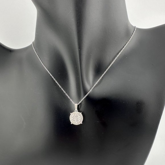1/5 Carat Diamond Brilliance Diamond Cluster Pendant w Chain - Sterling Silver - Picture 2 of 7
